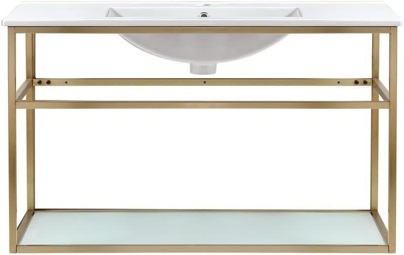 Pierre 36" Gold Stainless Steel Floating Bathroom Vanity with Glossy White Ceramic Sink