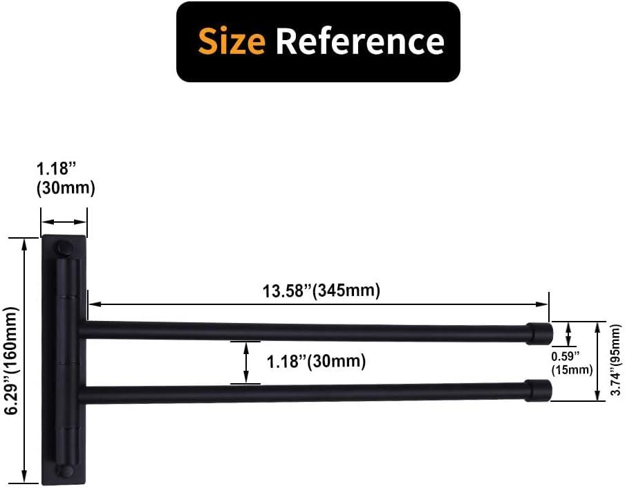 Stainless Steel Swing Out Towel Bar 2-Bar Folding Arm Swivel Hanger Bathroom Storage Organizer Rustproof Wall Mount Brushed Finish