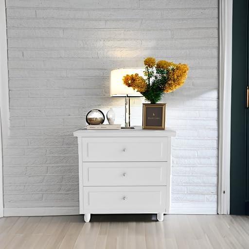 AWQM 3 Drawers Nightstand, with Wood Legs,Modern White Drawers Dresser Bedside Nightstand,Ideal for Bedroom,Living Room, 15.75" D x 21.65" W x 23.6" H,White