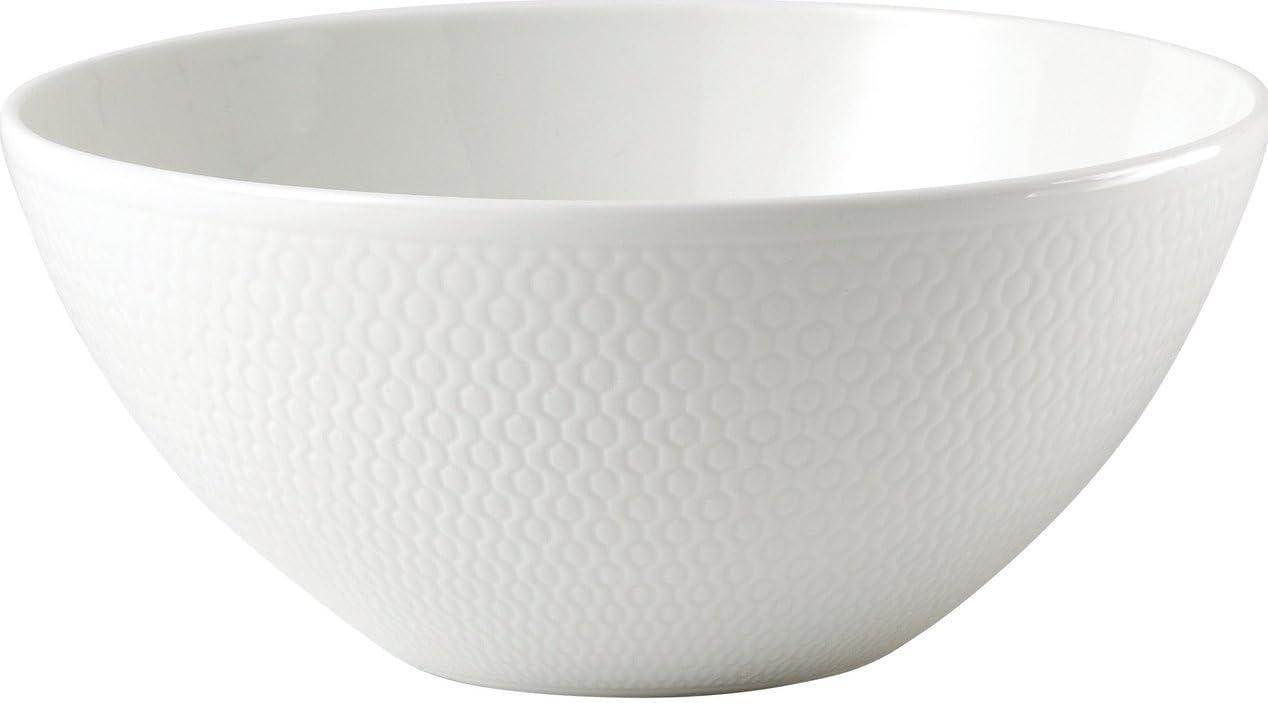 White Embossed Ceramic Geometric Cereal Bowl