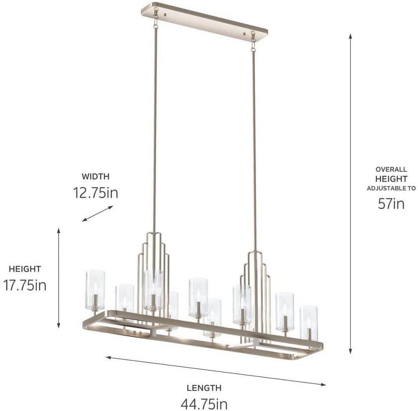 Kimrose™ 10 Light Linear Chandelier with Clear Fluted Glass Brushed Natural Brass