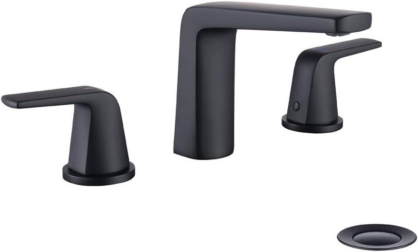 Matte Black 8-Inch Widespread Bathroom Faucet with Pop-Up Drain