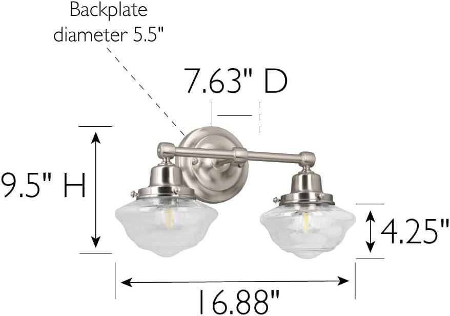 Design House Schoolhouse Wall Light in Satin Nickel, 2-Light