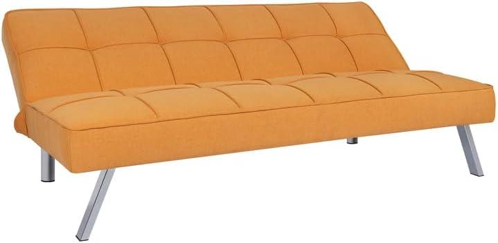 Modern Futon Sofa Bed - Compact Design for Small Spaces - Convertible Futon with Linen Fabric for Premium Comfort - Ideal Guest Couch - Stylish & Durable, Supports up to 750 lbs. - Tangerine