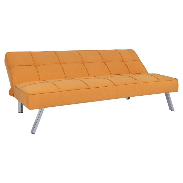 Modern Futon Sofa Bed - Compact Design for Small Spaces - Convertible Futon with Linen Fabric for Premium Comfort - Ideal Guest Couch - Stylish & Durable, Supports up to 750 lbs. - Tangerine