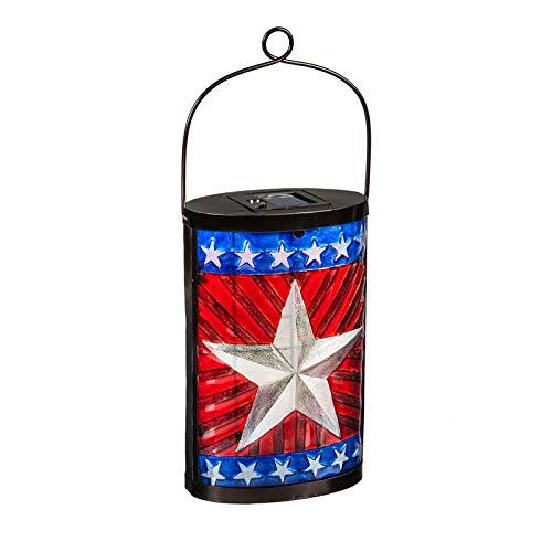 Evergreen Enterprises, Inc 9.3" Red, White and Blue Solar Powered Patriotic LED Outdoor Lantern