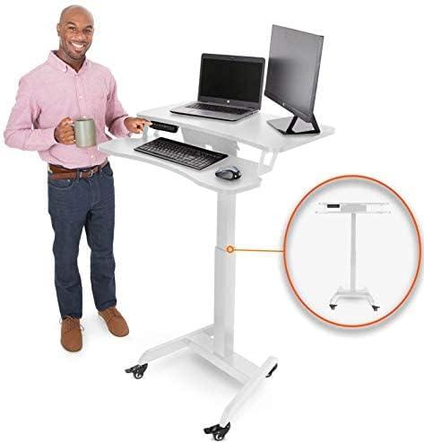 Cruizer Premier Electric Height Adjustable Mobile Podium with Keyboard Tray – White – Stand Steady