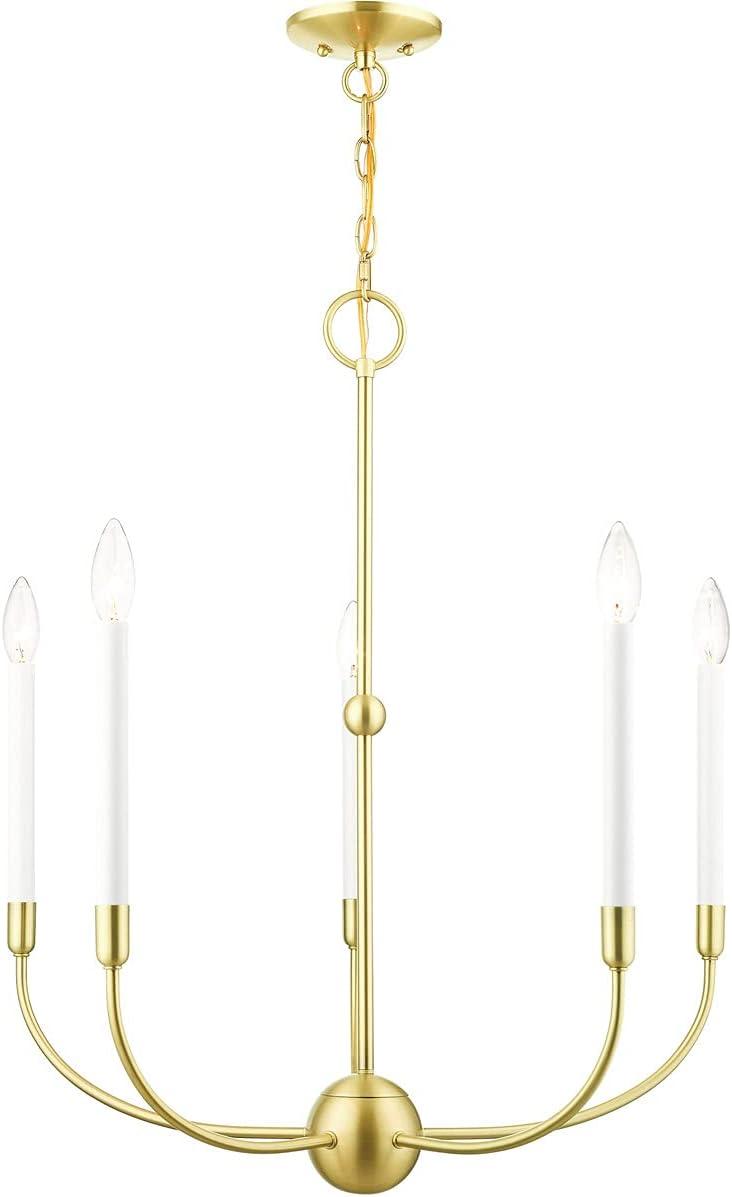 Satin Brass 5-Light Chandelier with Crystal Accents