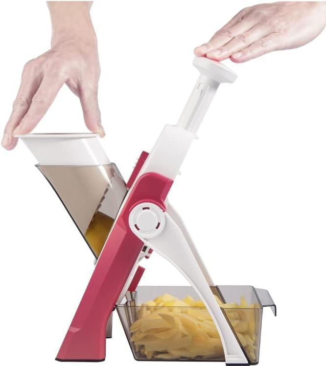 Red and White Multipurpose Manual Vegetable Slicer with Stainless Steel Blades