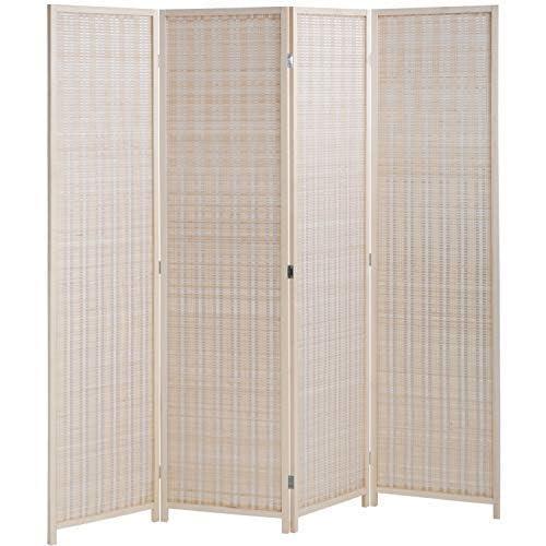 FDW Bamboo Room Divider Folding Privacy Wooden Screen 4 Panel 72 Inches High 17.7 Inches Wide Room Divider for Living Room Bedroom Study,Natural