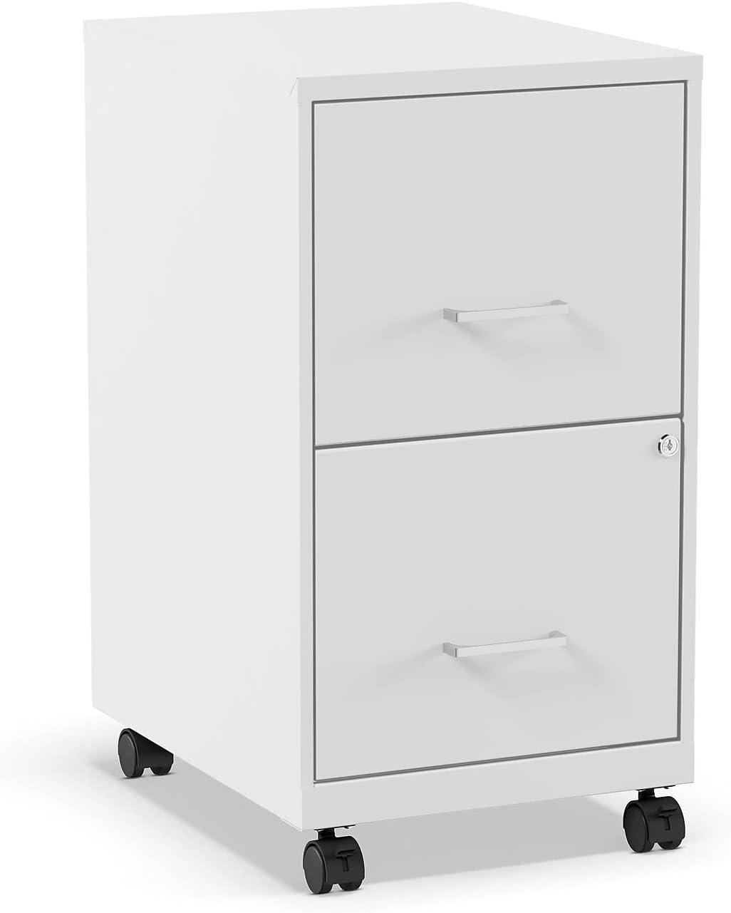 Pearl White 2-Drawer Lockable Vertical Mobile File Cabinet