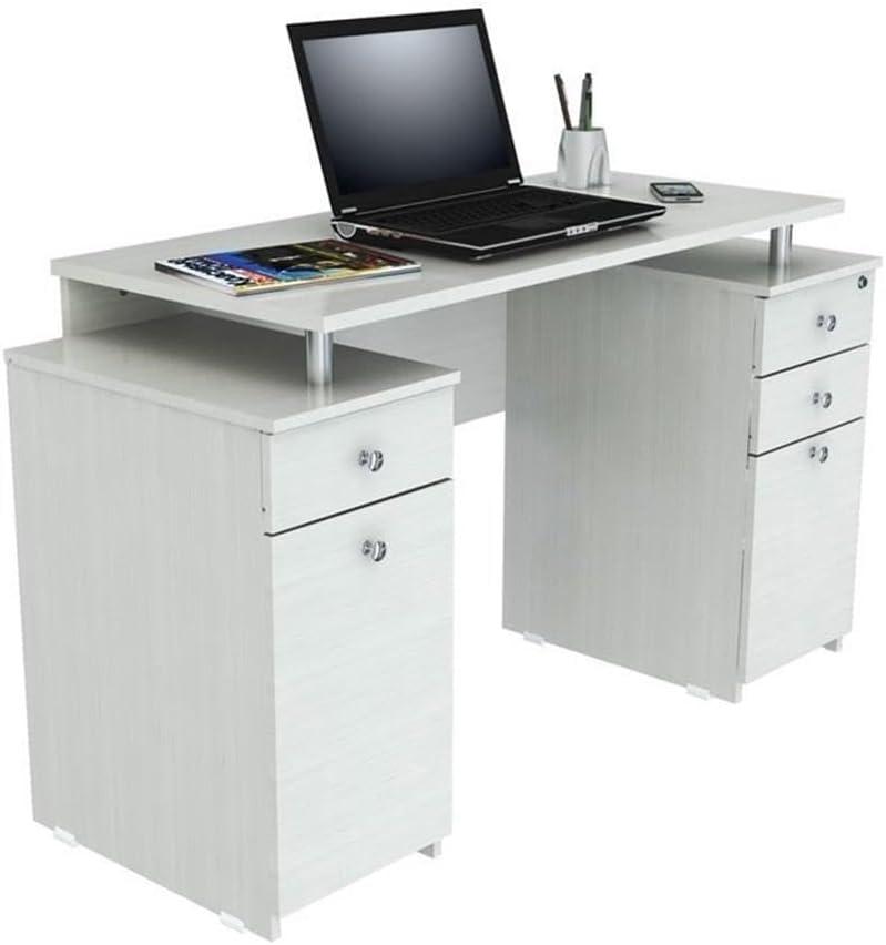 Inval 4-Drawer Computer Desk with Cabinet, Washed Oak