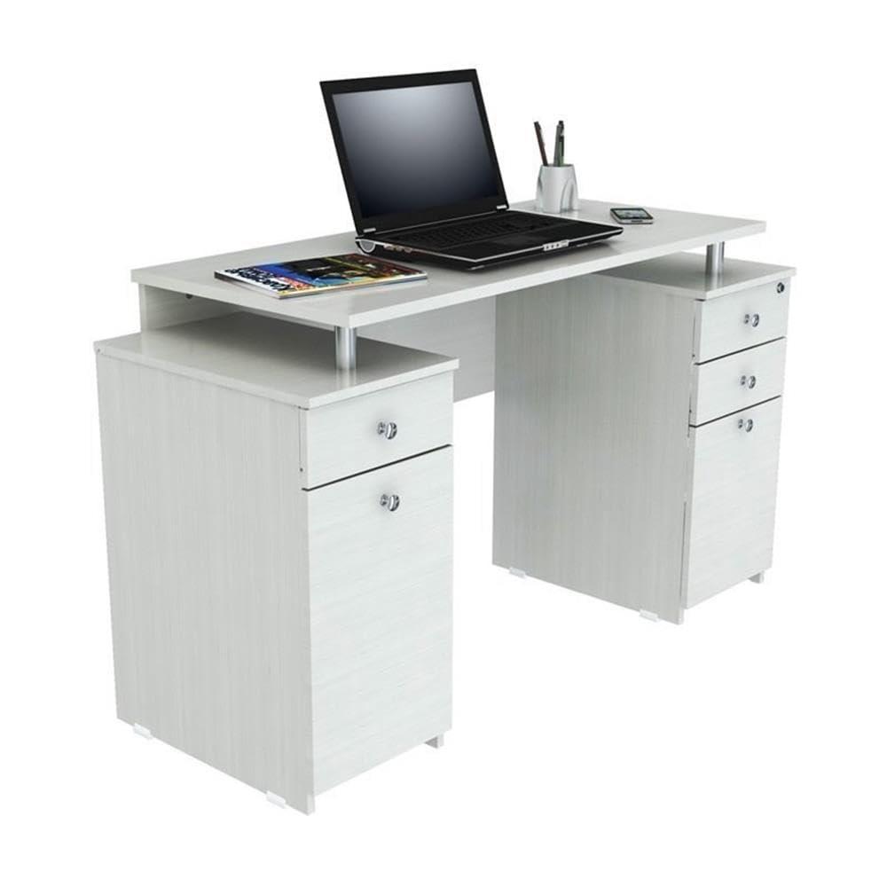 Inval 4-Drawer Computer Desk with Cabinet, Washed Oak