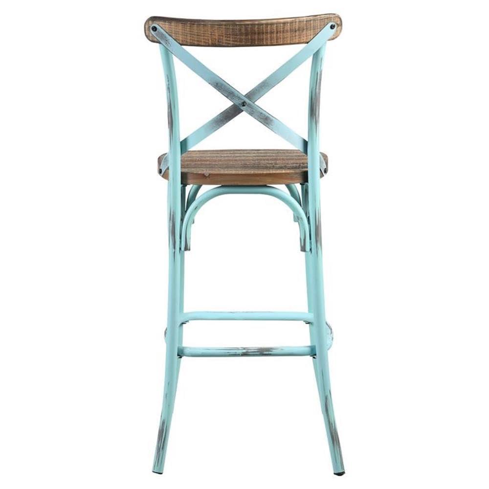 Acme Furniture Zaire Bar Chair in Antique Turquoise and Antique Oak Indoor