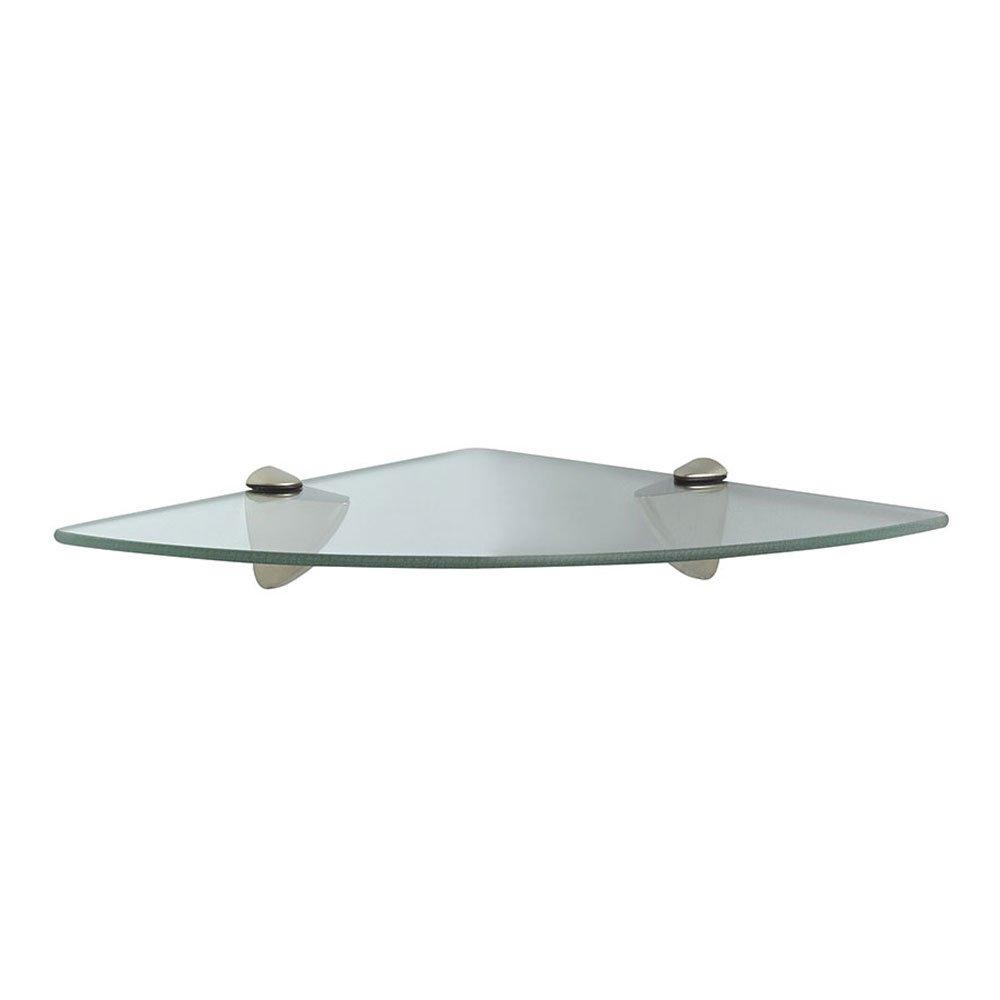Clear Tempered Glass Corner Shelf with Satin Nickel Brackets