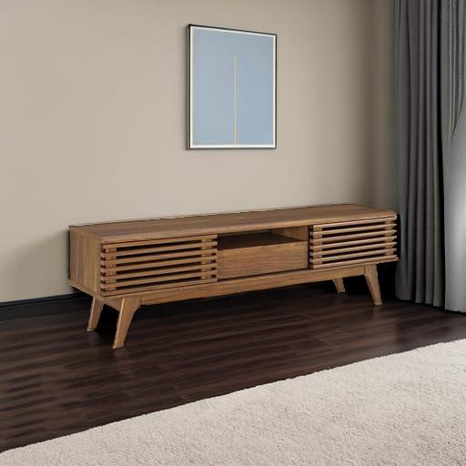 Render TV Stand for TVs up to 59" Walnut - Modway: Mid-Century Media Storage, Sliding Doors