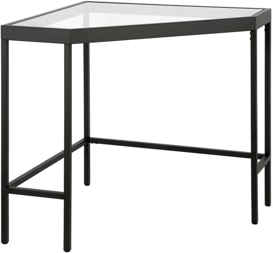 Blackened Bronze Minimalist Corner Desk with Tempered Glass Top