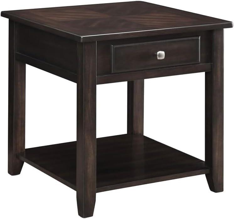 Walnut Square Wood End Table with Storage