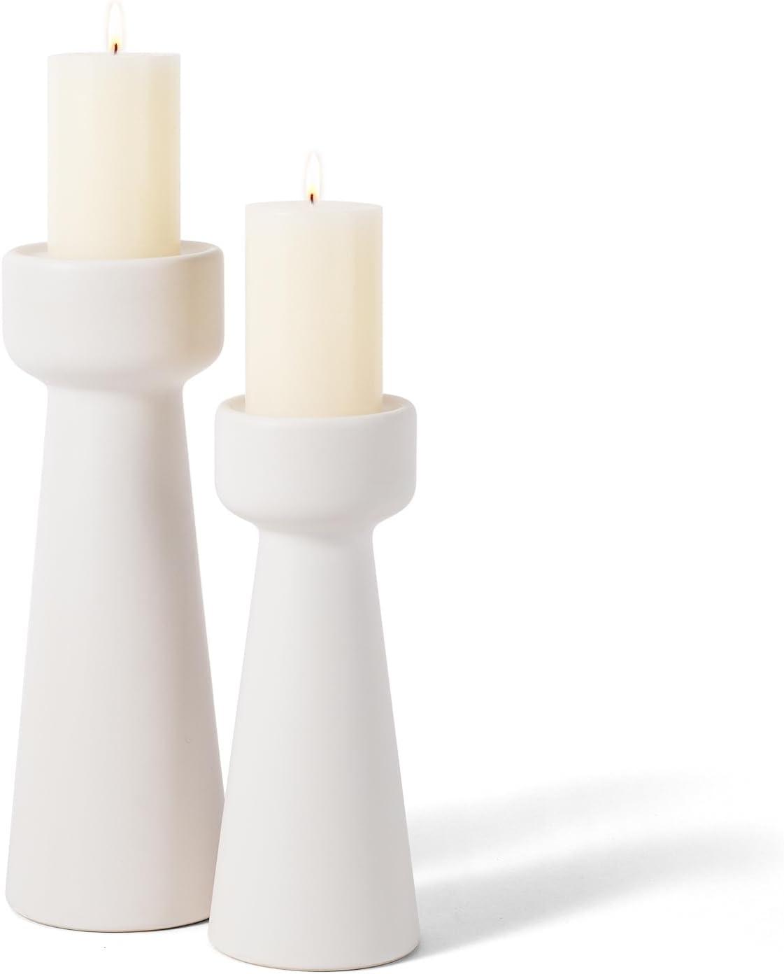 Matte White Ceramic Taper Candle Holders Set of 2