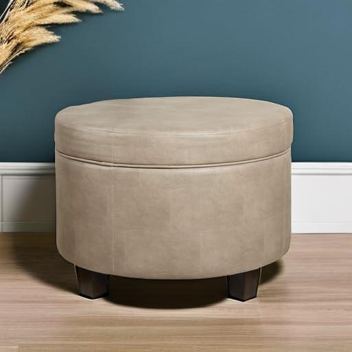 Round Faux Leather Ottoman Taupe - HomePop