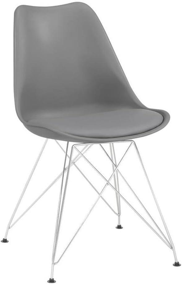 Gray Faux Leather Upholstered Side Chair with Chrome Legs