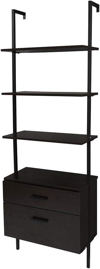 73" Wood Ladder Bookshelf with Storage - Nathan James