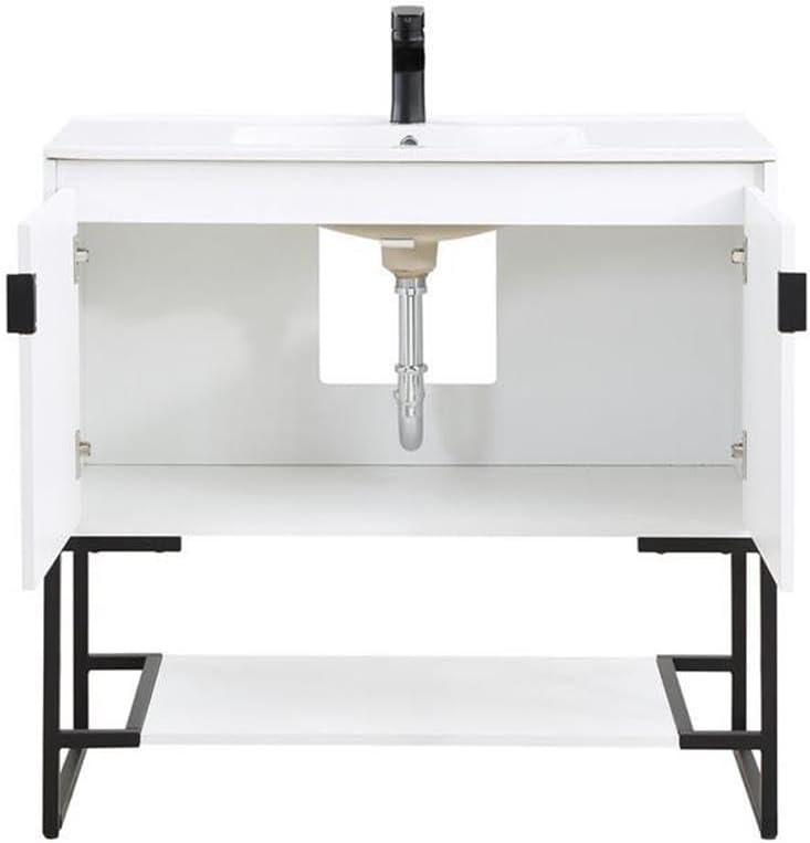 36" Scarsdale Bathroom Vanity Sink White - Manhattan Comfort: Ceramic Surface, Wood Frame, Single Basin