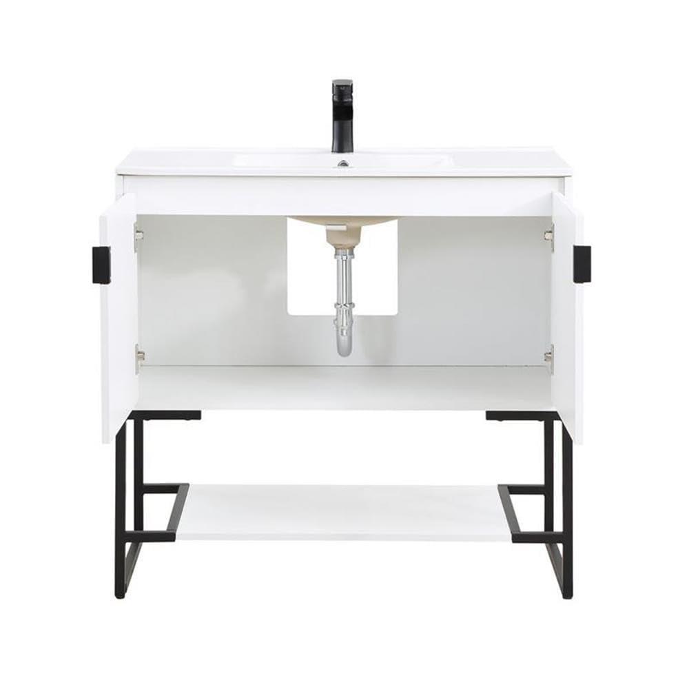 36" Scarsdale Bathroom Vanity Sink White - Manhattan Comfort: Ceramic Surface, Wood Frame, Single Basin