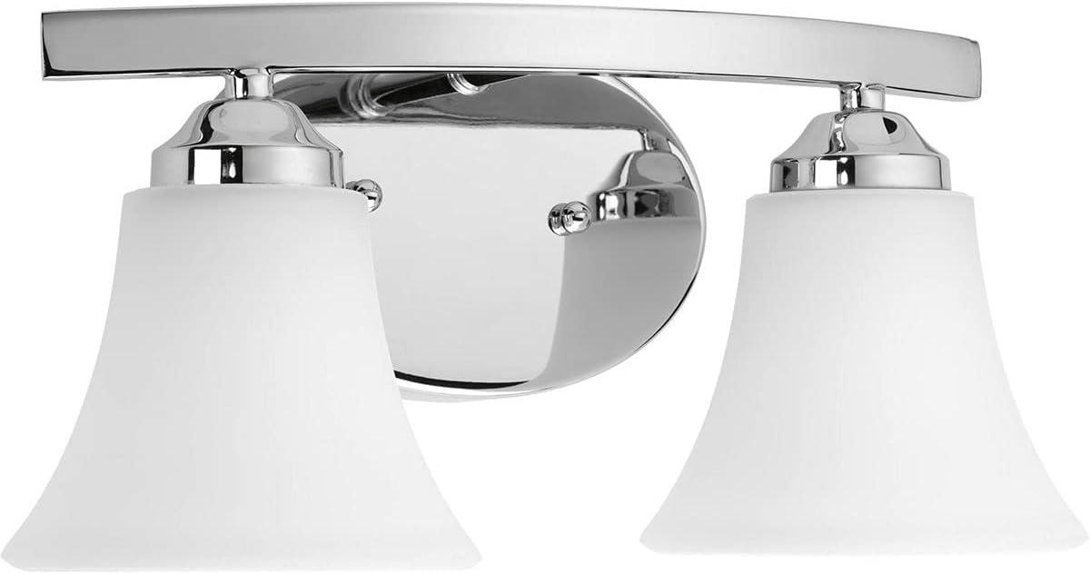 Progress Lighting Adorn Collection 2-Light Bath Fixture, Polished Chrome, Tapered Glass Shades