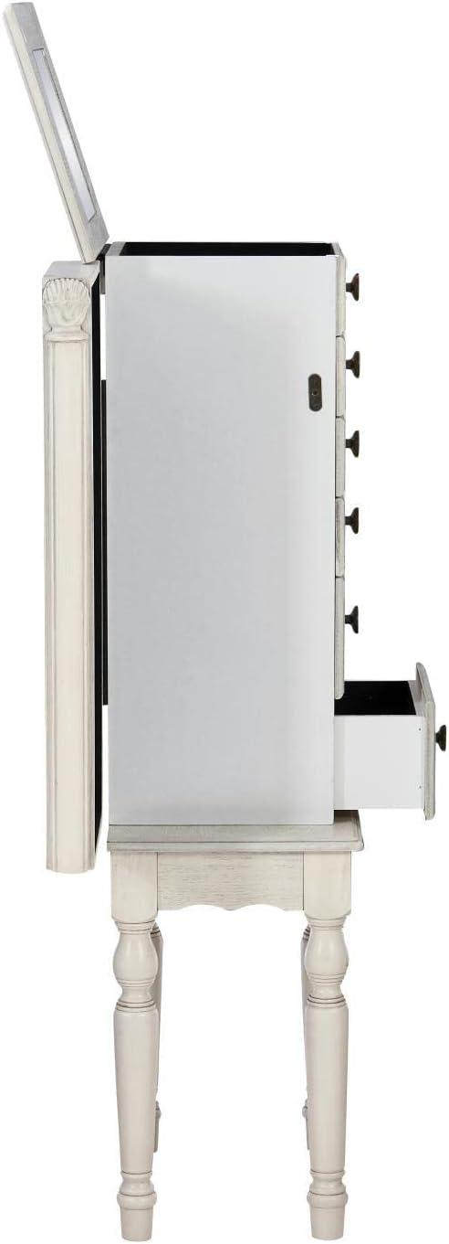 Off-White Distressed Finish Cottage Jewelry Armoire with Mirror