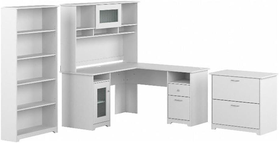 Cabot 60W L Shaped Computer Desk with Storage Set in White - Engineered Wood