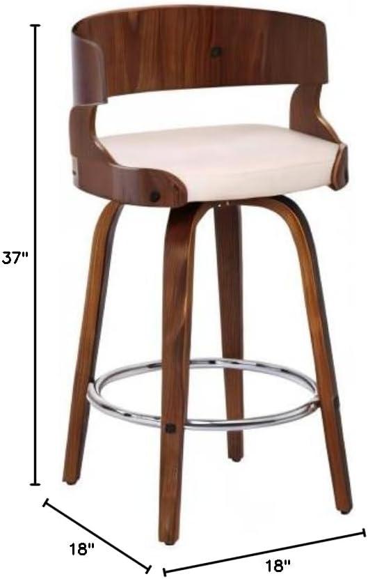 Shelly Cream and Walnut Wood Swivel Bar Stool