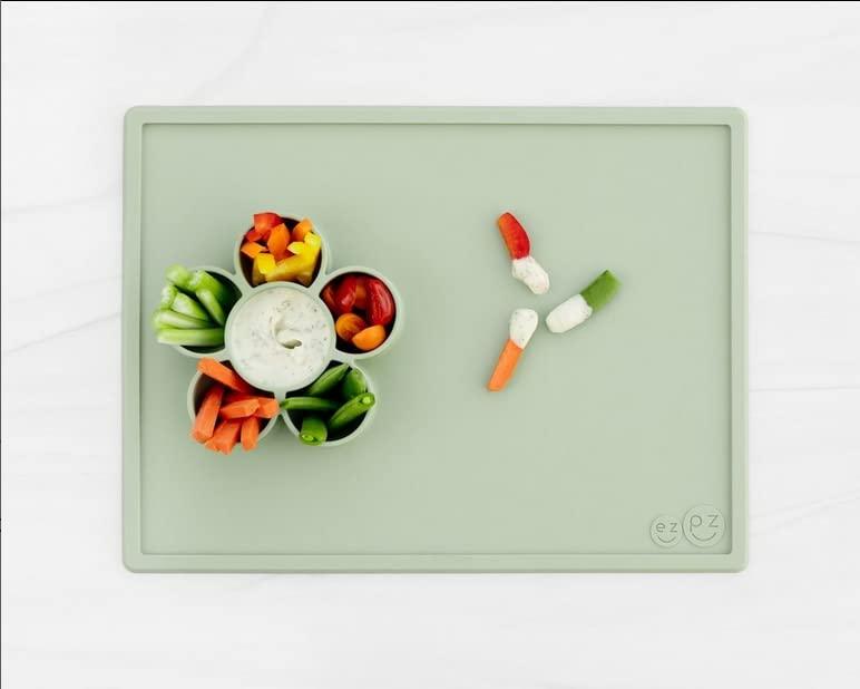 ezpz Play Mat for Baby + Toddler - 6 Months+ (Sage) - Suction Plate with Flower Compartments for Crafts, Painting, Sorting, Snack Time - Fits Standard Piece of Paper