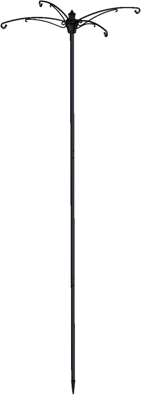 Black Steel 7.7ft Bird Feeder Mounting Pole with Hooks