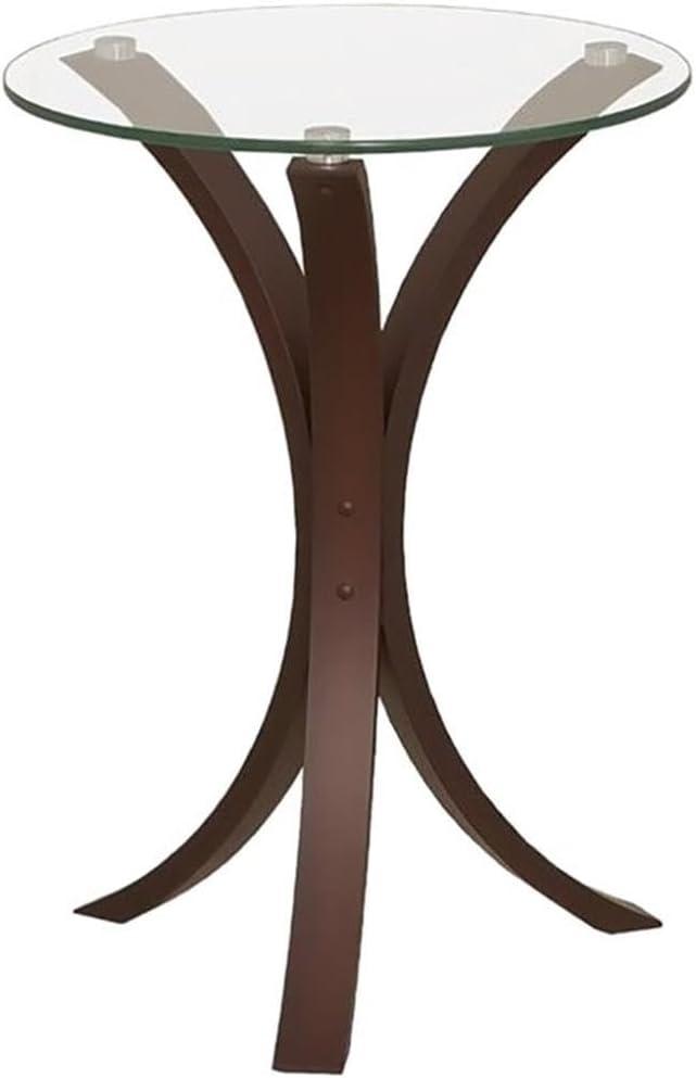 Bowery Hill Traditional Round Glass Top Accent End Table in Brown