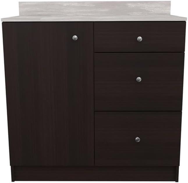 Inval Ambrossia 3-Drawer Breakroom Base Cabinet (36" x 38" x 20"), Espresso/Stone