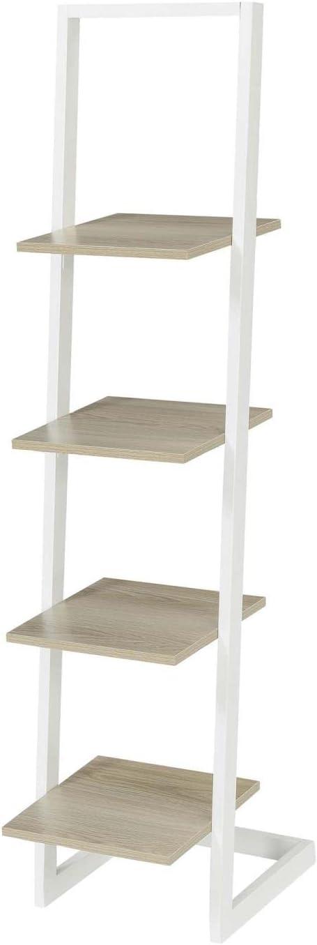 Off-White Wood 56" 4-Tier Ladder Bookshelf