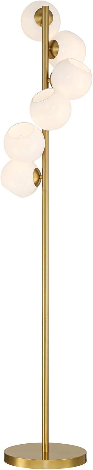 Possini Euro Design Astria Mid Century Modern 67" Tall Standing Floor Lamp Skinny Tree 6-Light Foot Switch Warm Gold Metal Living Room Bedroom House