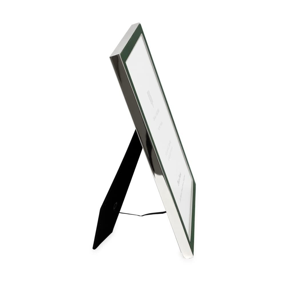 Isaac Jacobs 8x10 Olive Leather with Silver Metal Vertical & Horizontal Picture Frame, Suede Border w/ Black Fabric Easel