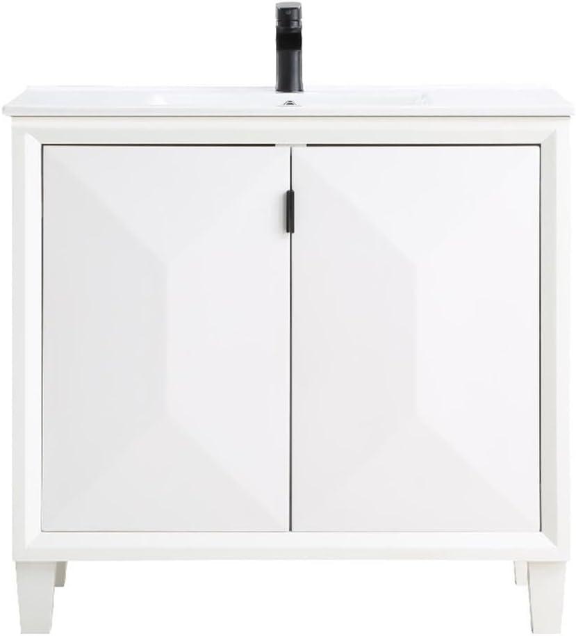 Hyde 24" White Ceramic Top Bathroom Vanity with Geometric Doors