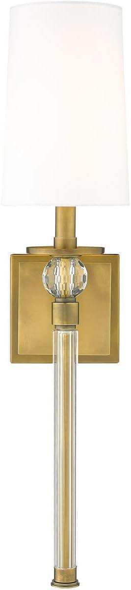 Rubbed Brass and Crystal 25" Wall Sconce with White Shade