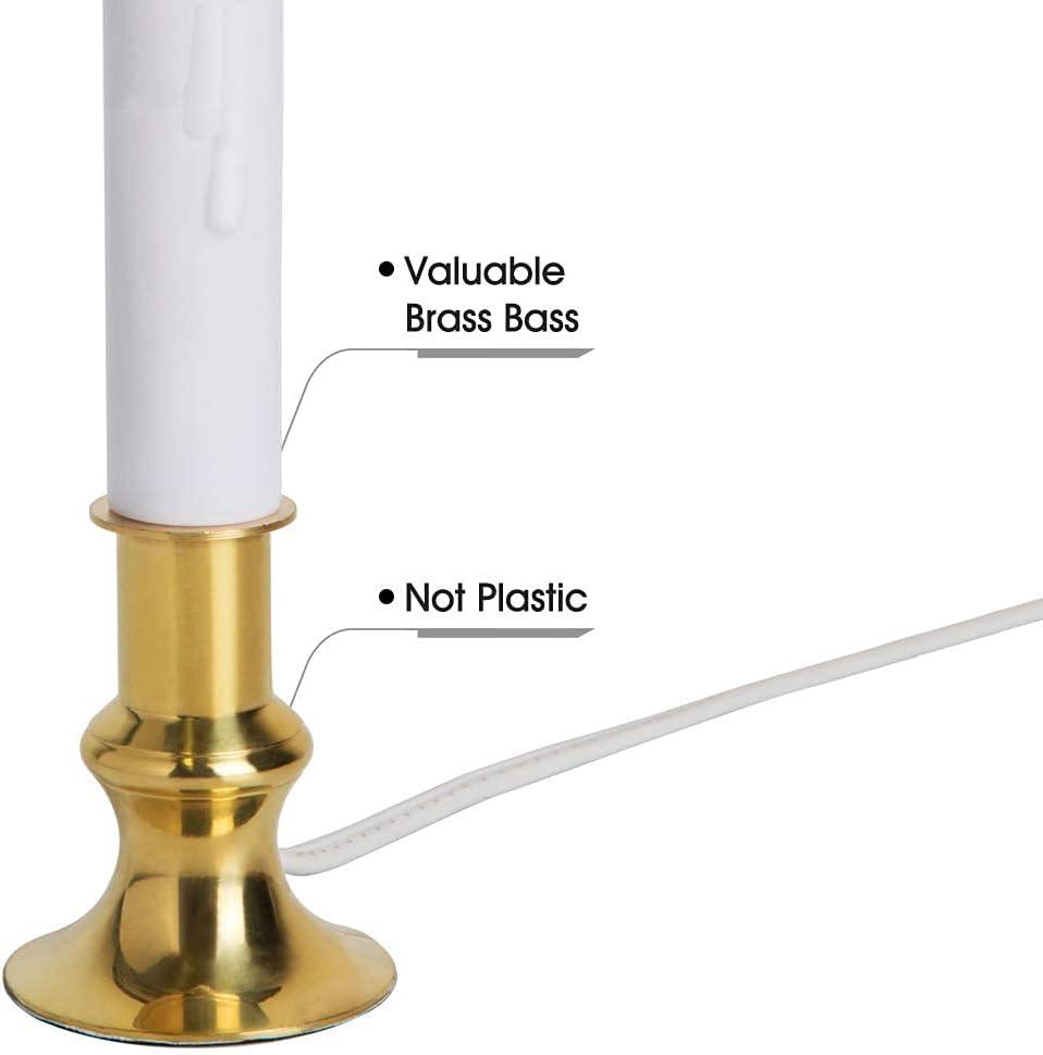 Window Candles with Timer – Electric LED Christmas Candles for Windows, Brass Base with Extra Weight, UL Listed (Set of 4) + 2 Replacement Bulbs
