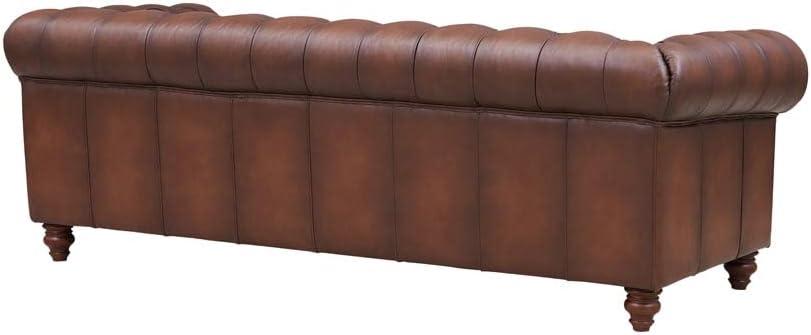 Caramel Brown Leather Chesterfield Sofa with Nailhead Trim