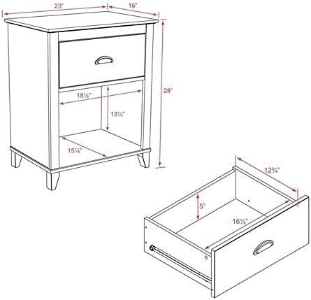 Yaletown Nightstand - White - Prepac: 1-Drawer, Open Cubby, Tapered Wood Legs, 28" Height