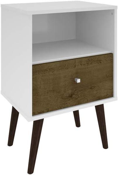 Liberty 17'' White and Wood Mid-Century Modern Nightstand with Drawer