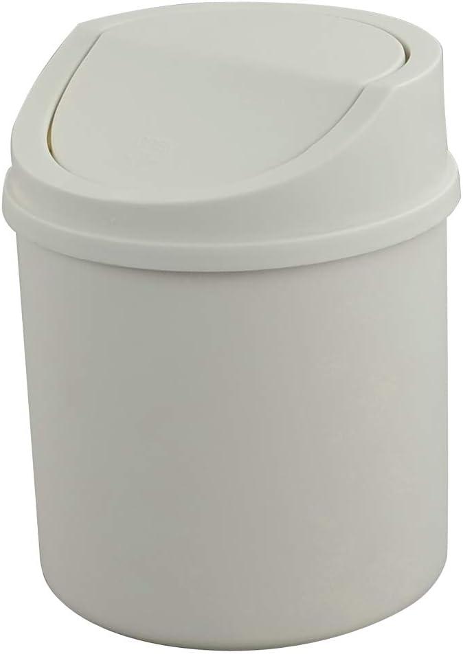 White Plastic Cylindrical Desktop Trash Can with Swing Lid