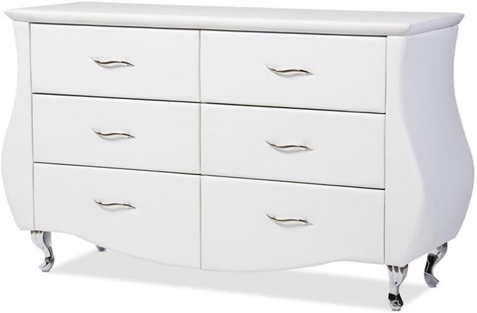 Enzo Modern and Contemporary Faux Leather 6 Drawer Dresser White - Baxton Studio: Sleek Storage, Metal Gliders