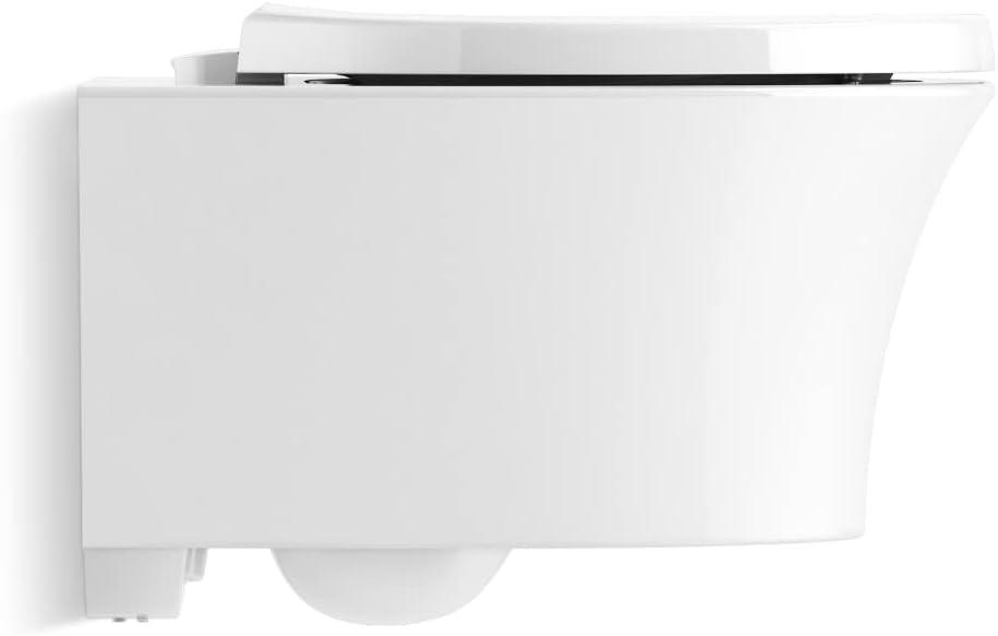 White Wall-Hung Elongated Ceramic Toilet with Skirted Trapway