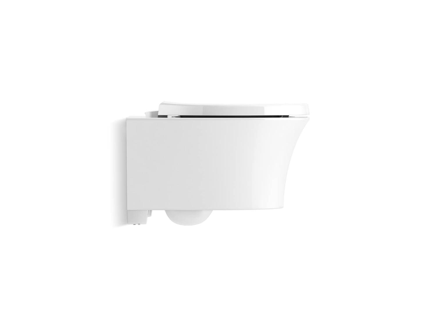 White Wall-Hung Elongated Ceramic Toilet with Skirted Trapway