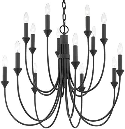 Cate 30-Inch Black Forged Iron 14-Light Candle Chandelier